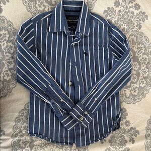 Abercrombie & Fitch Navy and White Vertical Stripe Button-Down Shirt